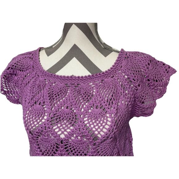 Handmade Crochet Pineapple Stitch Sweater Women Lavender Retro Open Knit Small - Picture 3 of 7